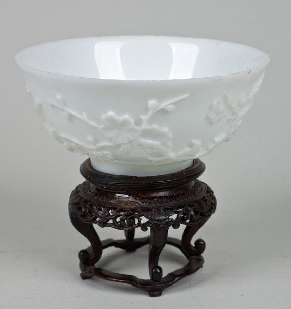 Antique monochrome white Peking glass bowl