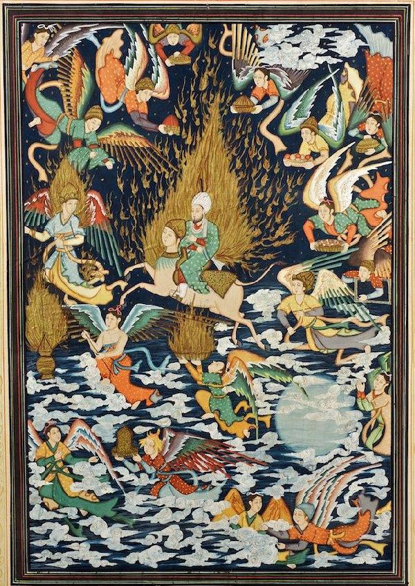 Large Indo-Persian gouache painting: Large Indo-Persian gouache painting, Probably 19th c., 39.5" x 29.5" (sight), framed Provenance: Christopher Hyland Collection, NY