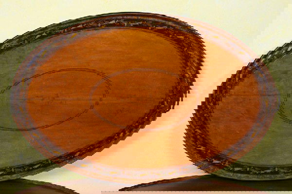 George III painted satinwood tray mounted as a ta: George III painted satinwood tray mounted as a table, 18th c. and later, 21 x 35.5 x 23.5"d