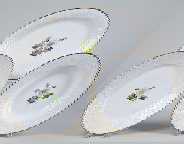 (3) antique English porcelain painted botanical d: (3) antique English porcelain painted botanical dishes, 19th c., prob. Spode or Derby, 12.5"l x 9.25"w (largest) Provenance: The Virginia Museum of Fine Art, no. 70.9.151.1-3