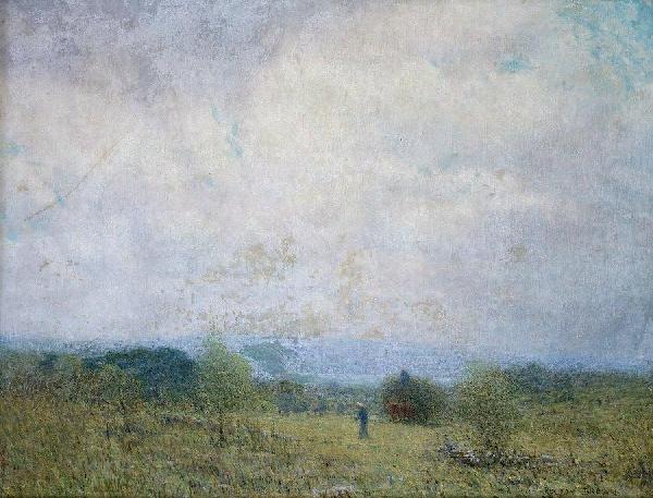 Bolton Coit Brown (1864-1936, American), oil pain: Bolton Coit Brown (1864-1936, American), oil painting, Summer landscape, oil on canvas, signed "Bolton Brown", lower right, 26.5" x 34.5" (sight), Arts & Crafts Period frame