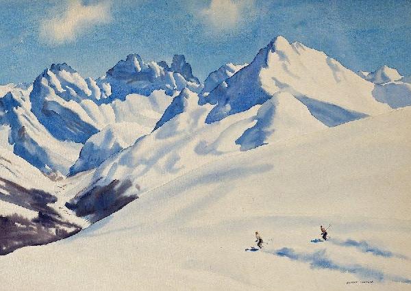 Dwight Clark Shepler (1905-1974, American), water: Dwight Clark Shepler (1905-1974, American), watercolor, "On Strela Pass", watercolor on paper, signed lower right, 14.5" x 20.5" (sight), matted and framed Provenance: Arthur H. Harlow & Co., NY