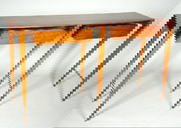 Rare Gio Ponti for Giordano Chiesa brass and waln: Rare Gio Ponti for Giordano Chiesa brass and walnut server, Mid 20th c., 35.5"h x 60"l x 19.75"d