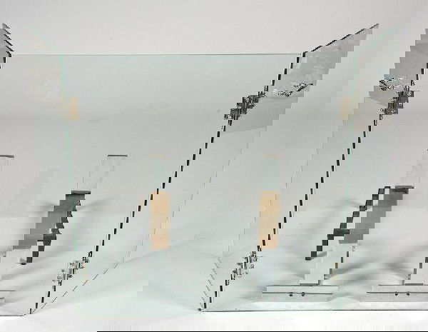 Pair andirons and screen manner of Eliel Saarinen: Pair andirons and screen manner of Eliel Saarinen, 20th c., (3) pieces, poss. Pace Coll., 17"h x 7.5"w (andirons)