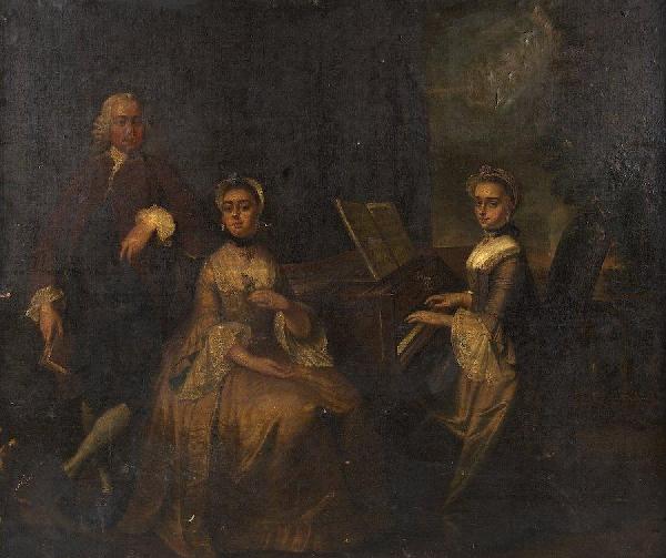 Continental School (18th c.), oil painting: Continental School (18th c.), oil painting, Family portrait, oil on canvas laid on board, signed/inscribed "Andras...", center right, 42.5" x 50.5" (sight), framed