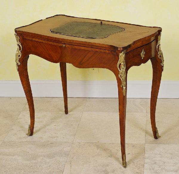 Louis XV ormolu mounted kingwood table a ecrire: Louis XV ormolu mounted kingwood table a ecrire, 18th/19th c., 28"h x 31.5"l x 17.5"d