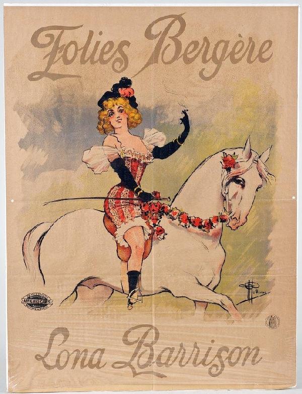 Original poster by Albert Guillaume: Original poster by Albert Guillaume, Folies Bergere, Lona Barrison, 31" x 24"