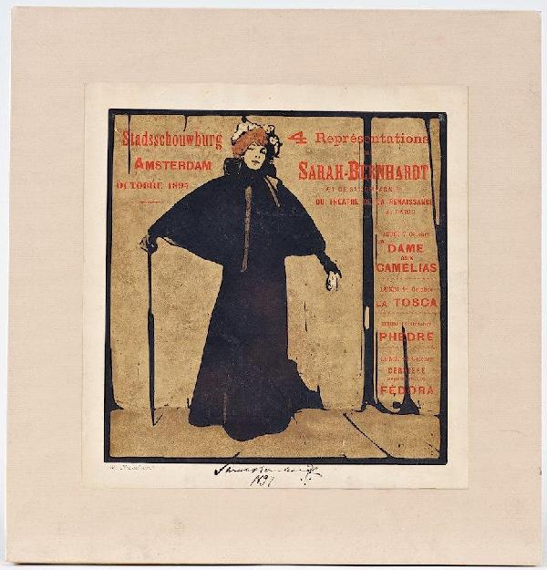 Original Nicholson poster signed by Bernhardt: Original Nicholson poster signed by Bernhardt, Sarah Bernhardt, Stadsschouwburg, Amsterdam, October, 1897, signed by Bernhardt