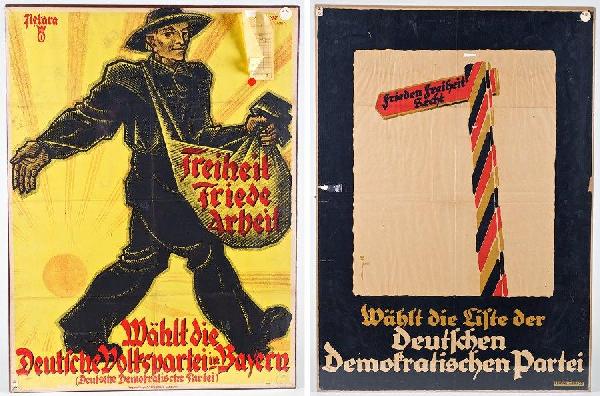 Original poster by L.W. Fries: Original poster by L.W. Fries, Frieden Freiheitrecht, 37.5" x 26" and Freiheith Friede Arbeit, 37.5" x 26"