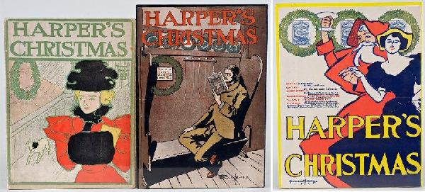 3 original posters by Edward Penfield: 3 original posters by Edward Penfield, Harper's Christmas, 17.25" x 12-7/8", Harper's Christmas, 18.75" x 13" and Harper's Christmas, 1895, 25" x 19.5"