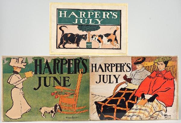 3 original posters by Edward Penfield: 3 original posters by Edward Penfield, Harper's July, 10.75" x 16.5", Harper's July, 14" x 19", and Harper's July, 14" x 18.75"