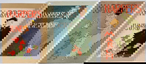 3 original posters by Edward Penfield: 3 original posters by Edward Penfield, Harper's October, 18.25" x 13-5/8", Harper's June, 18-3/8" x 12-7/8" and Harper's March, 19.25" x 13-7/8"