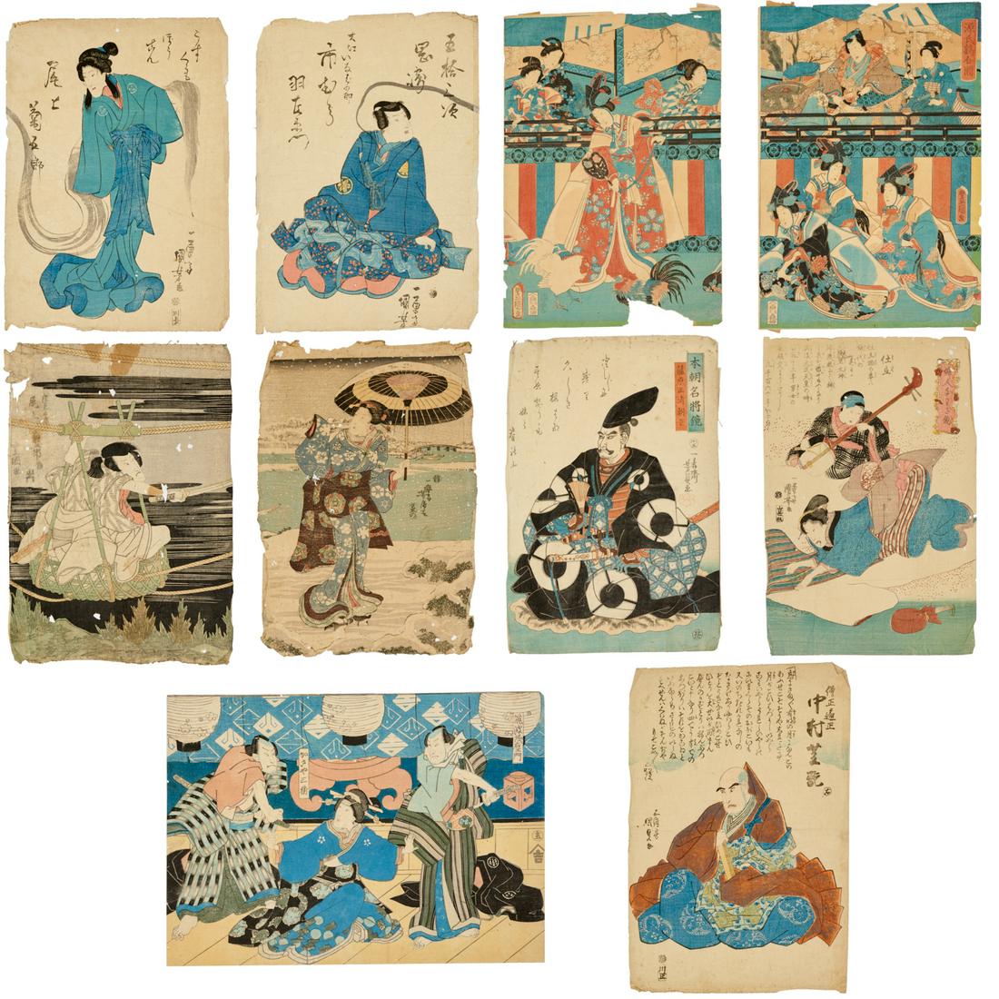 (10) Ukiyo-e Japanese woodblock prints, 19th c. (1 of 11)