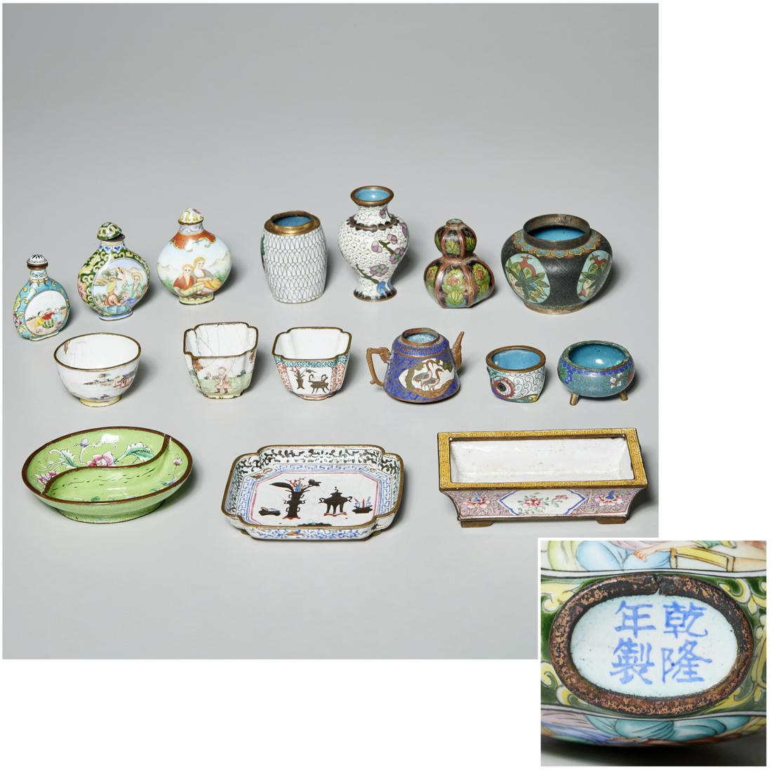 Group Chinese miniature cloisonne & enamel objects (1 of 8)