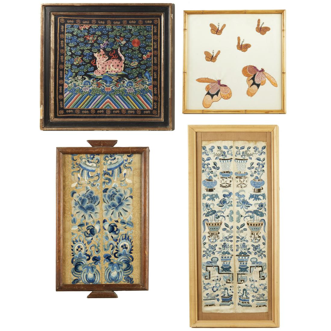 (4) antique Chinese silk embroideries (1 of 9)