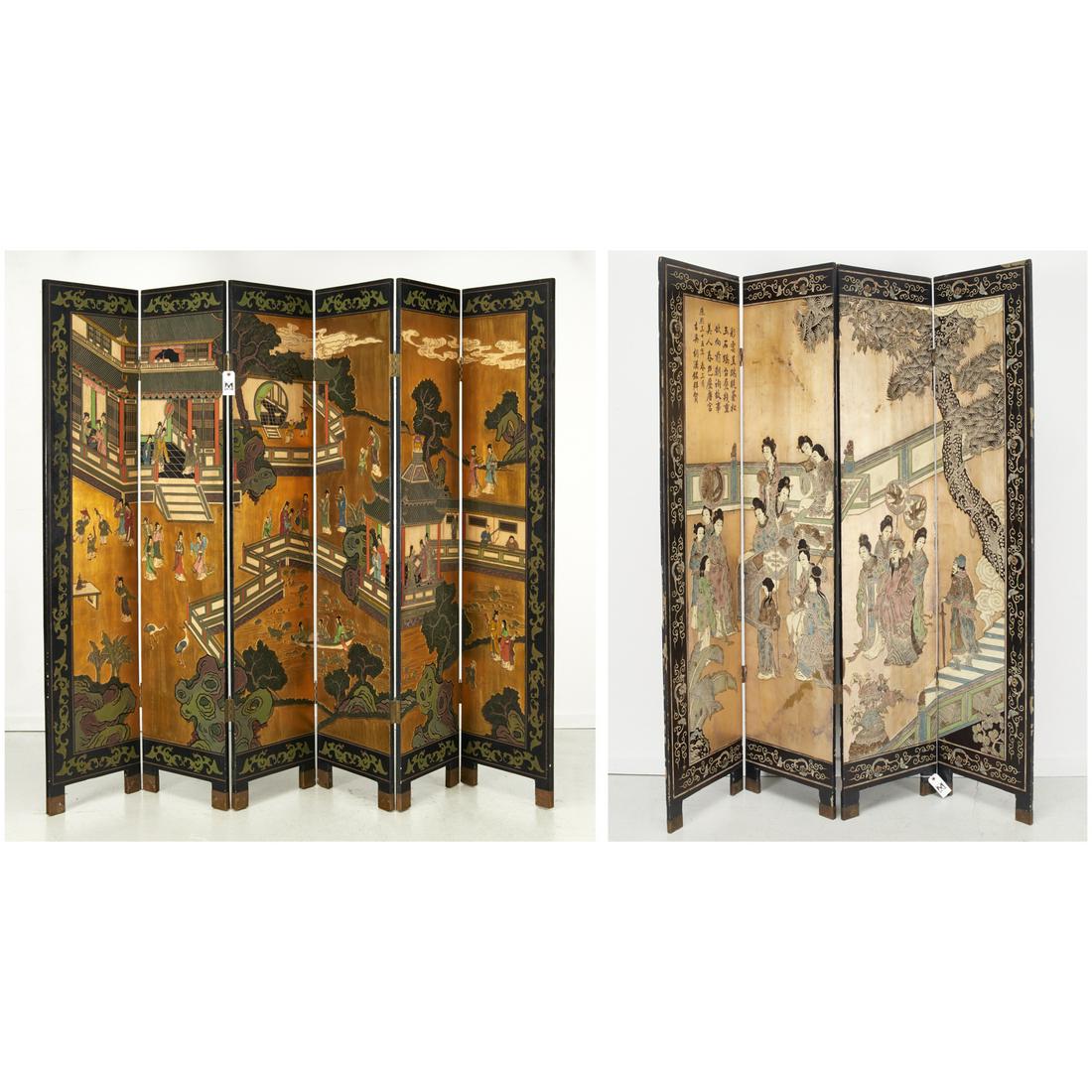 (2) Chinese style carved lacquer floor screens (1 of 11)
