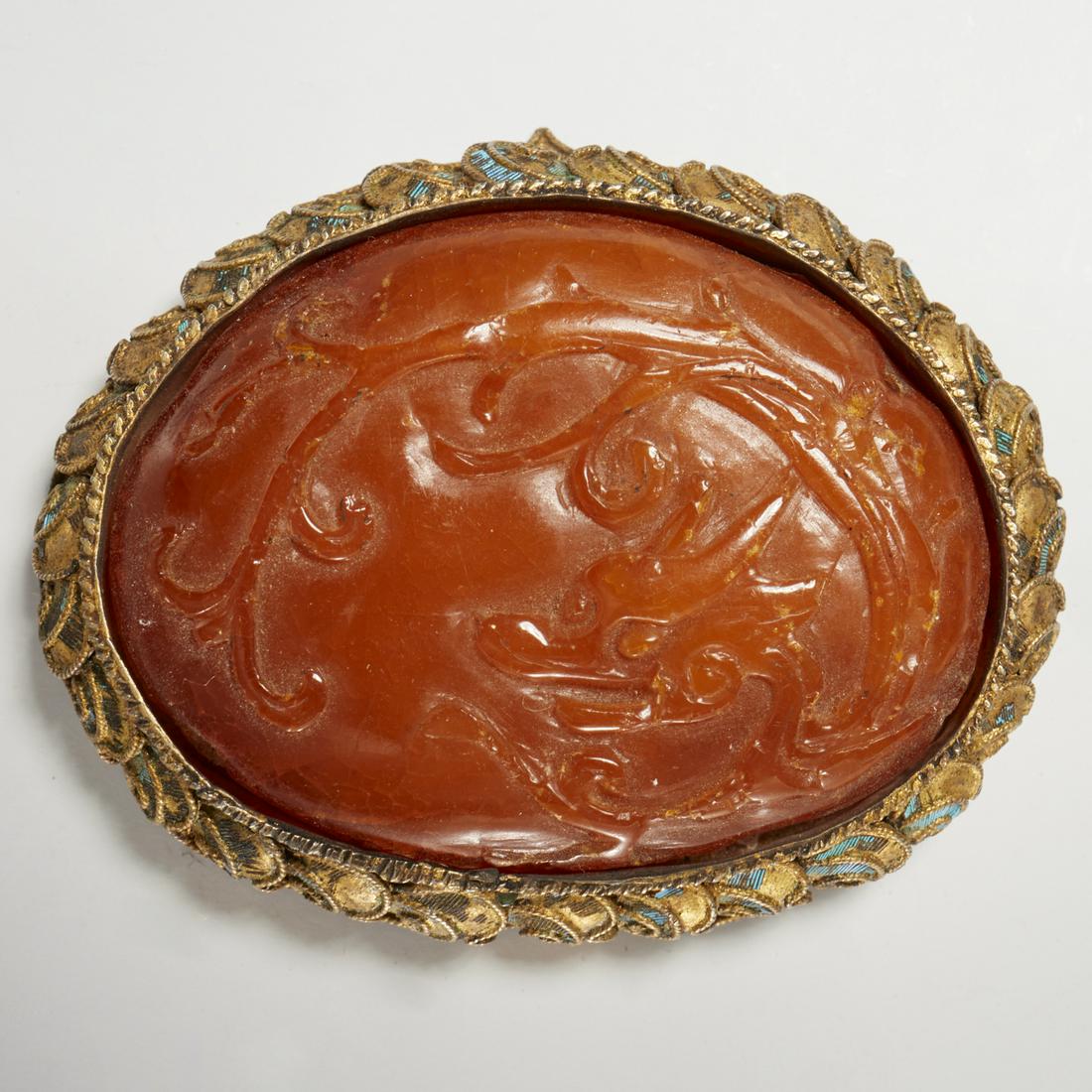 Chinese amber carving set in silver mount (1 of 4)