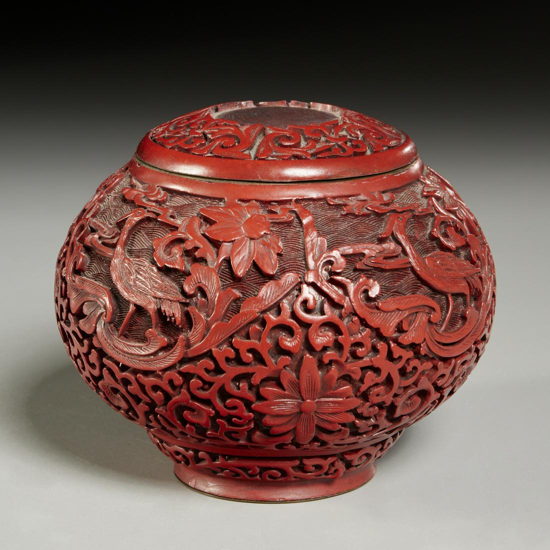 Chinese carved cinnabar spherical box (1 of 5)