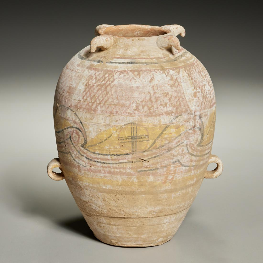 Chinese Neolithic style polychromed pottery jar (1 of 5)