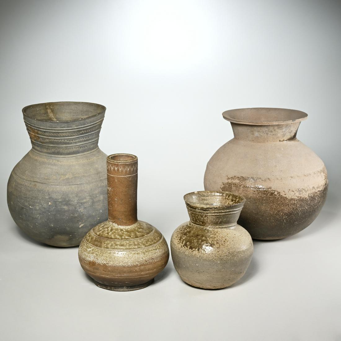 Group (4) early Asian part glazed ceramic vessels (1 of 6)