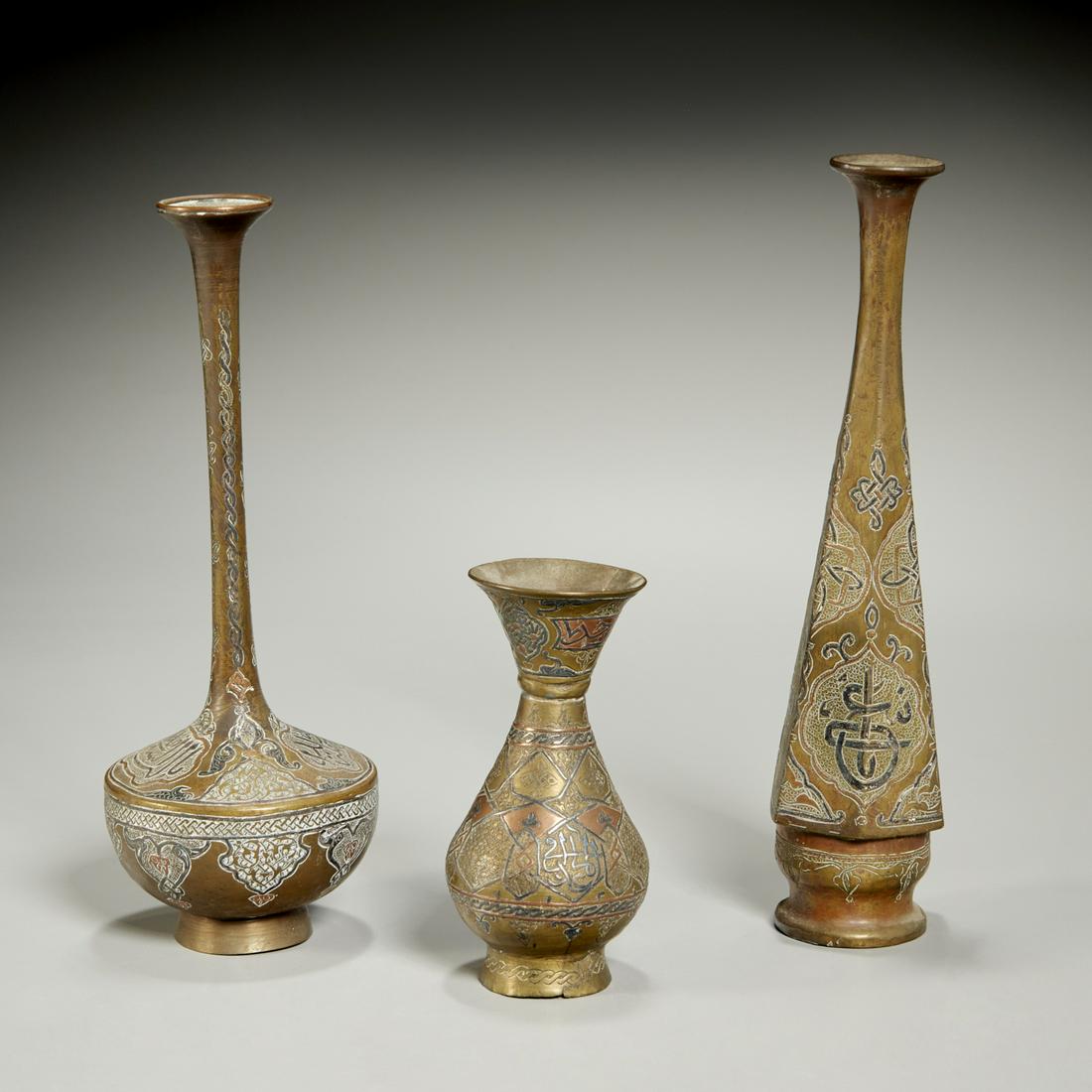 Group (3) Mamluk Revival mixed metal vessels (1 of 6)