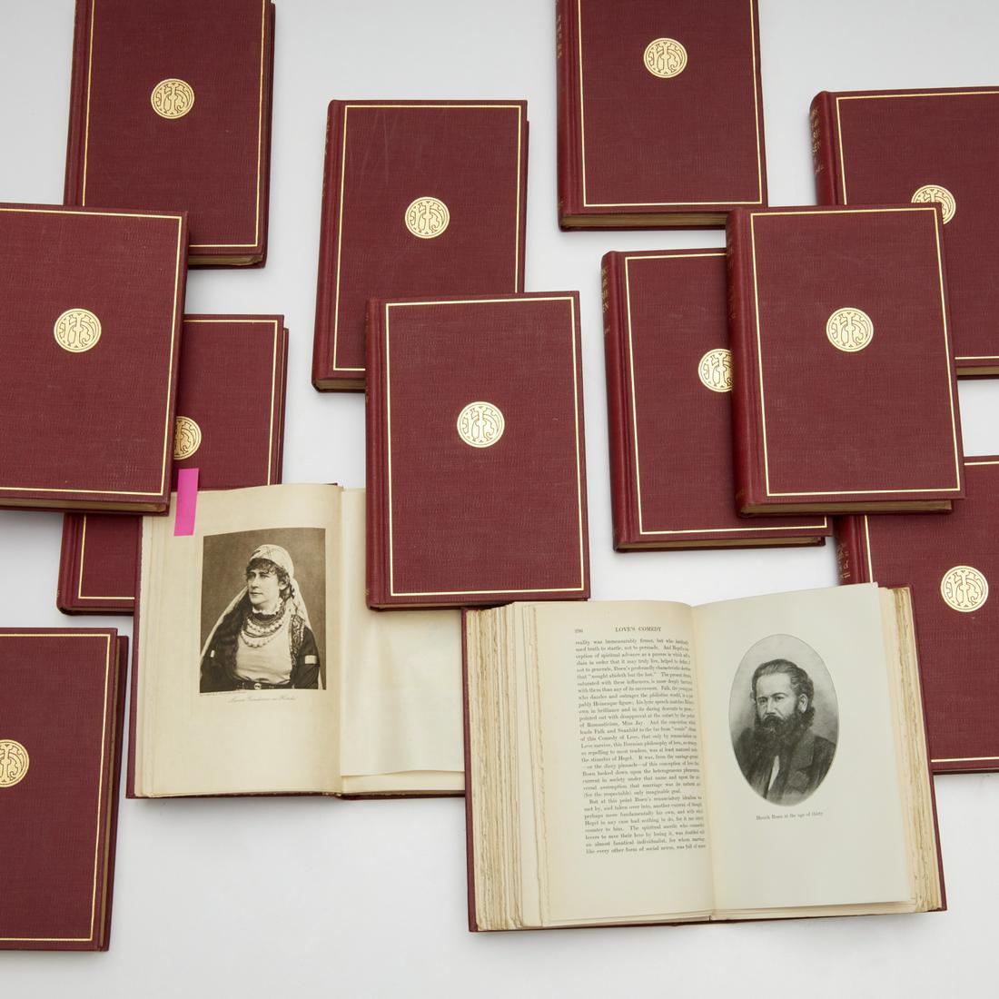 The Works & Life of Henrik Ibsen, 1917, (13) vols.: The Works & Life of Henrik Ibsen, 1917, (13) vols., Charles Scribner's Sons, New York, The Viking Edition, red cloth binding, frontispiece engravings and text plagtes on coated paper, various page cou