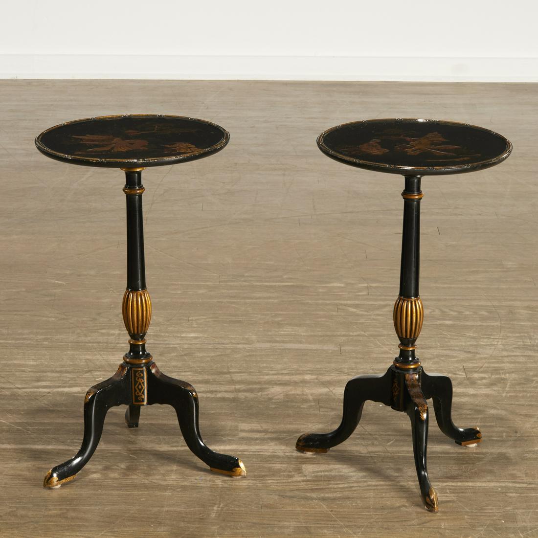 Pair Regency style black Japanned tripod stands (1 of 7)