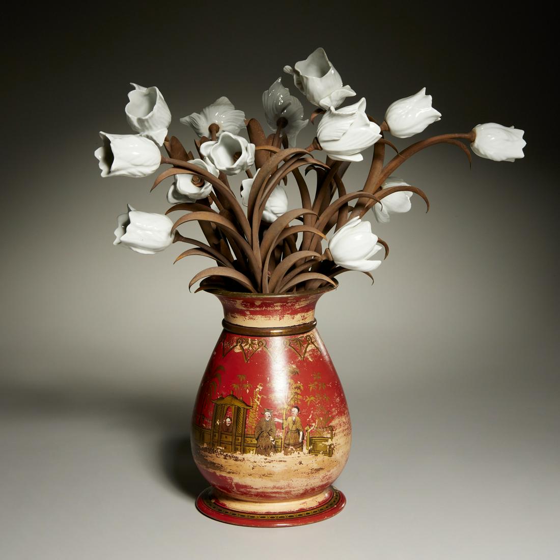 Chinoiserie vase & porcelain flower centerpiece (1 of 6)