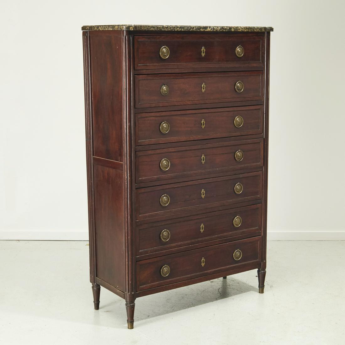 Louis XVI mahogany marble top tall chest (1 of 6)