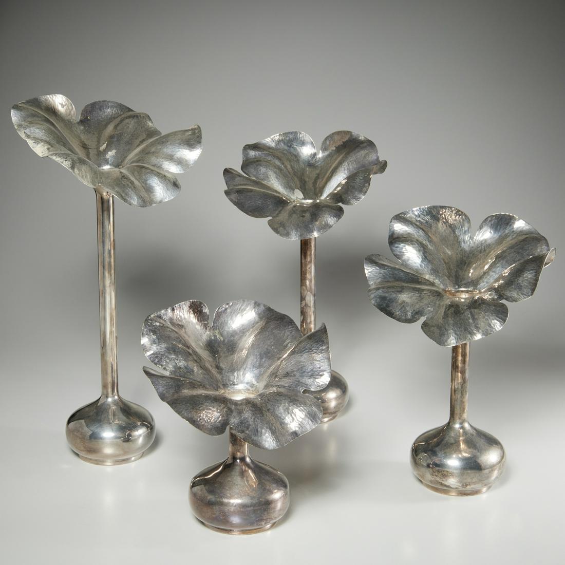 M. M. Evolucao, (4) silver plated flora-form vases (1 of 7)