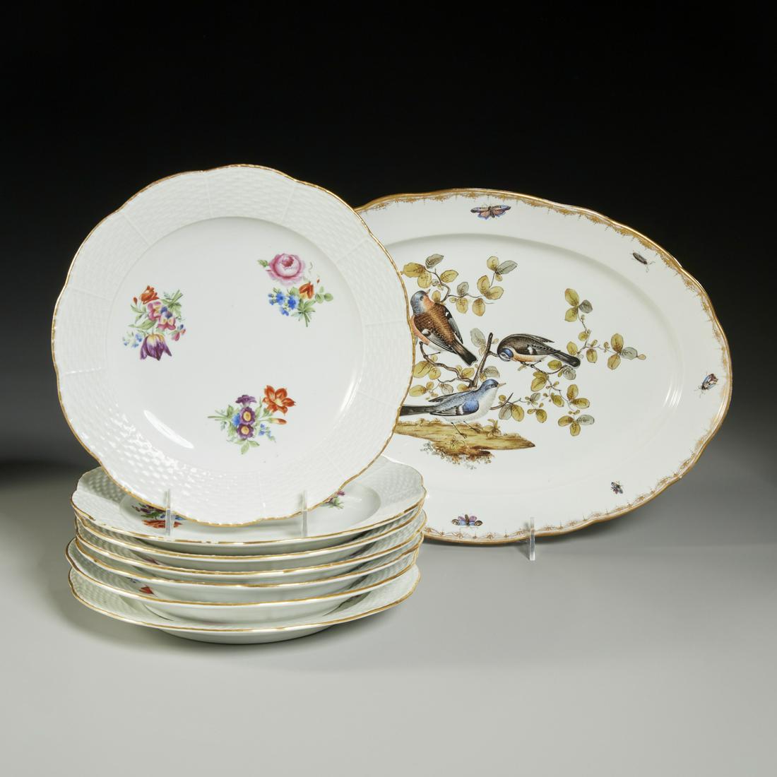 Meissen hand painted porcelain platter and dishes (1 of 8)