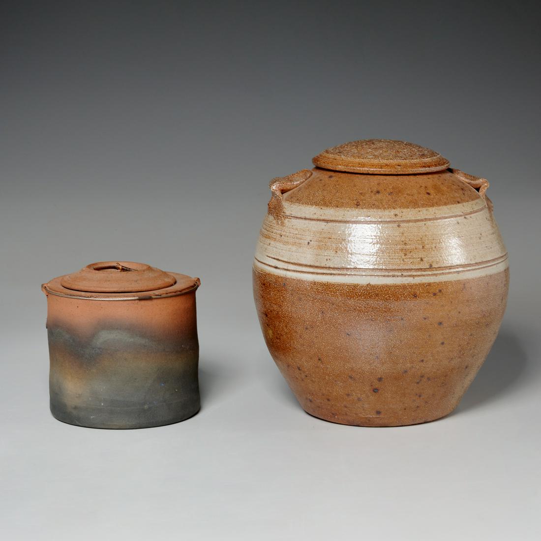 Byron Temple, (2) lidded studio pottery vessels (1 of 6)