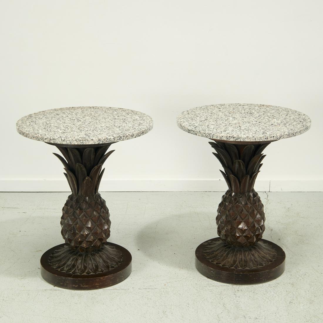 Pair carved wood pineapple side tables (1 of 5)