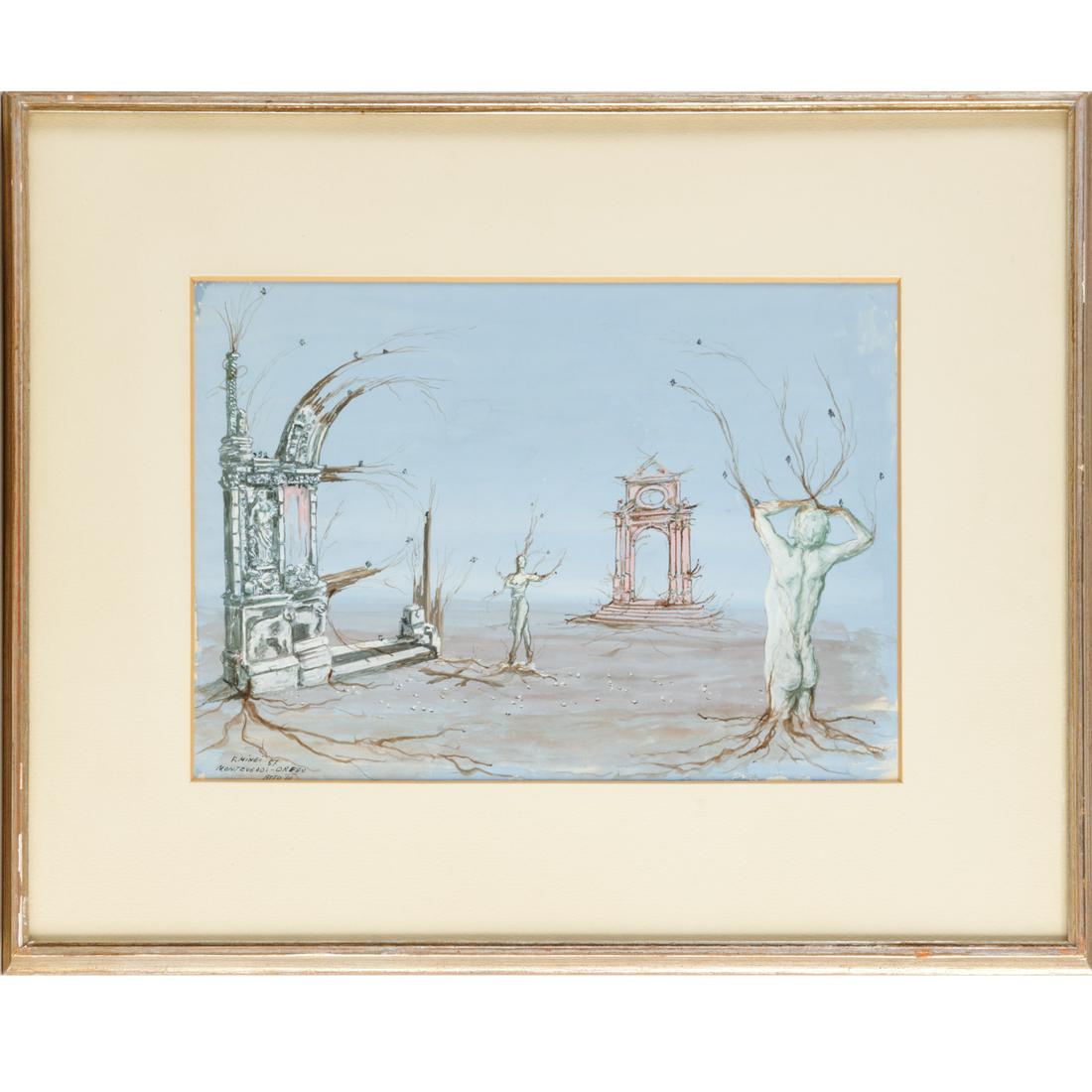 Franco Minei, surreal tempera on board, 1957 (1 of 8)