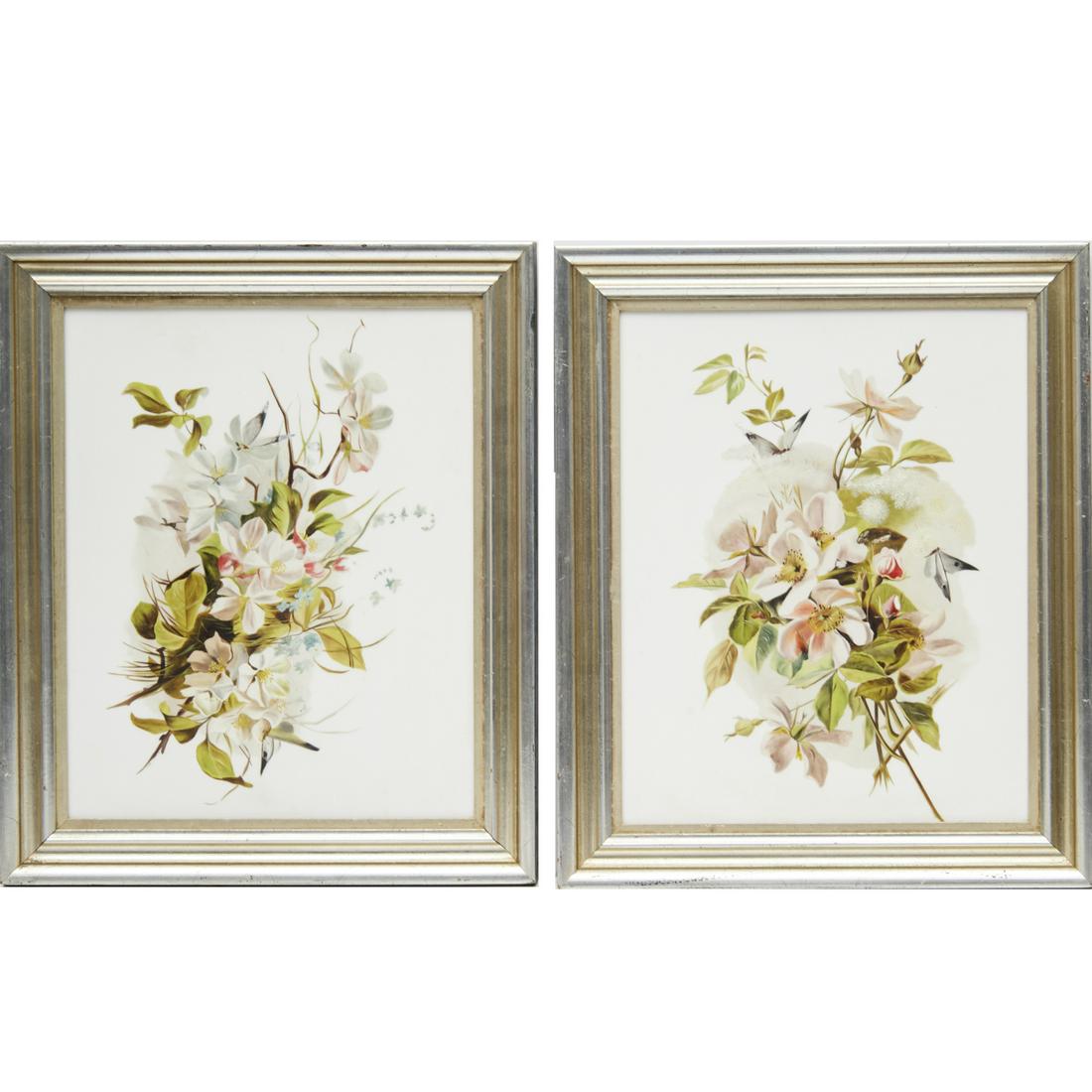 (2) Victorian floral paintings, oil on white glass (1 of 5)