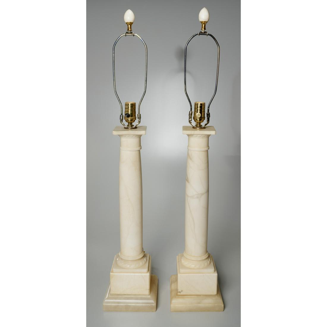 Pair large alabaster column table lamps (1 of 6)