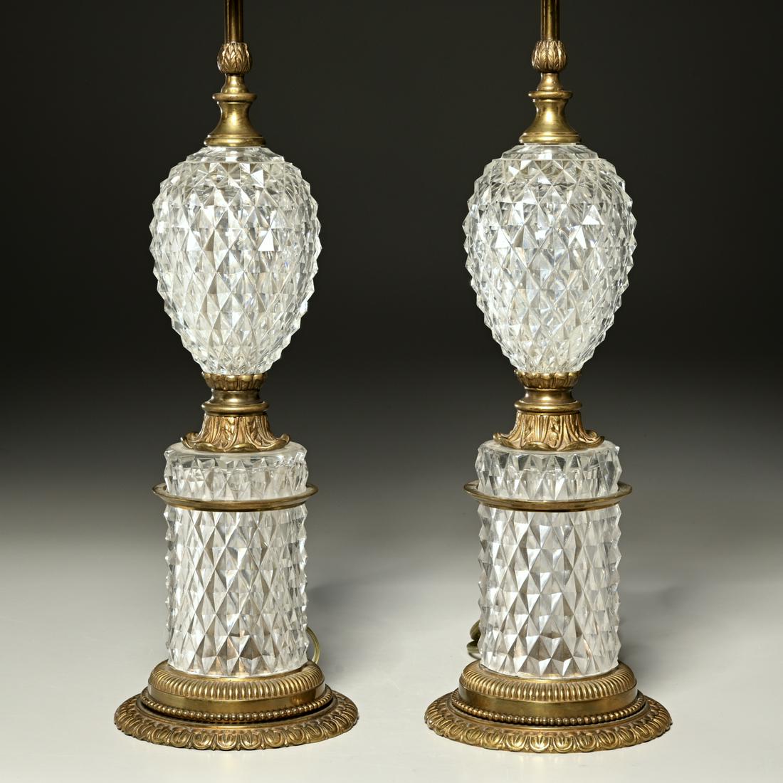 Pair Empire cut glass, gilt bronze table lamps (1 of 8)