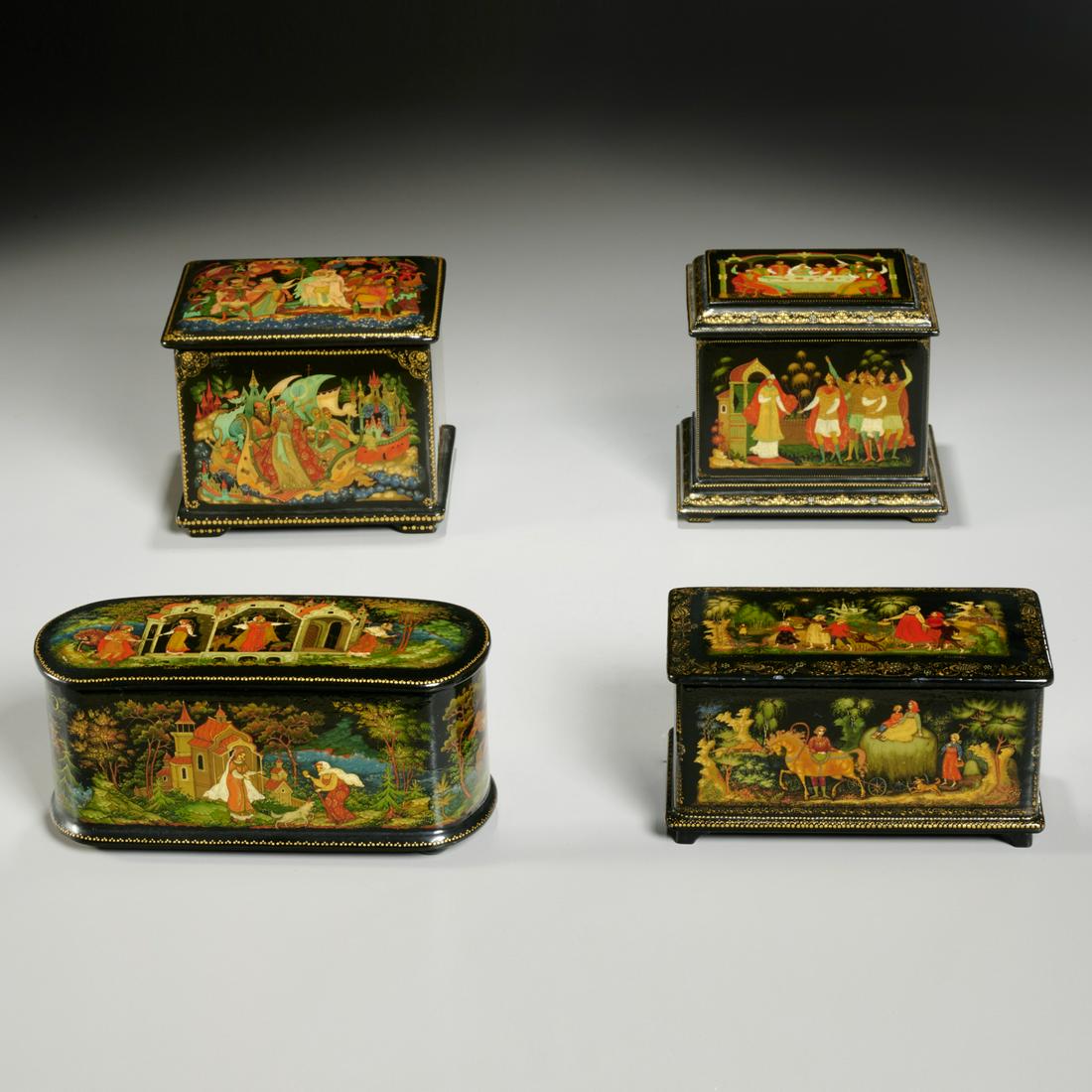Group (4) Russian lacquer boxes & caskets (1 of 6)