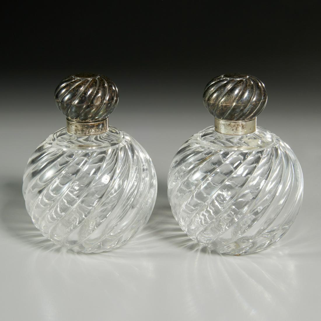 Pair late Victorian silver mounted scent bottles (1 of 5)