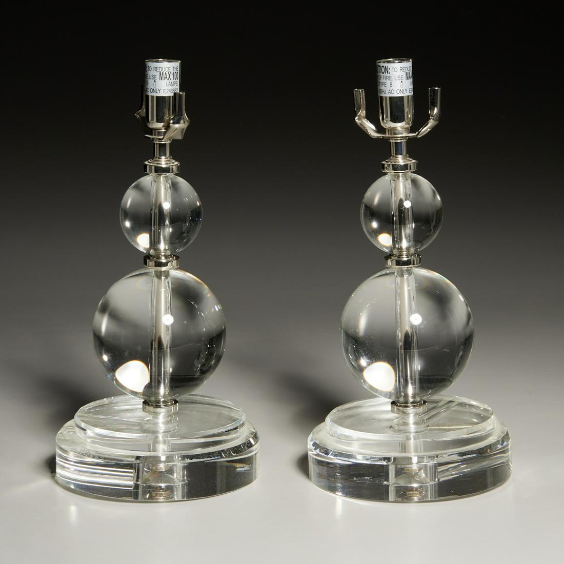 Pair Modernist colorless glass orb lamps (1 of 5)