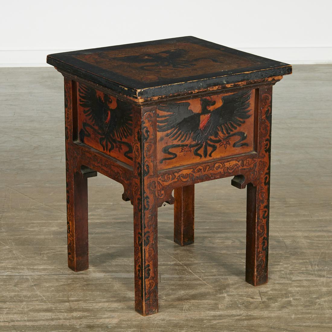 German pyrography decorated wood stool (1 of 7)