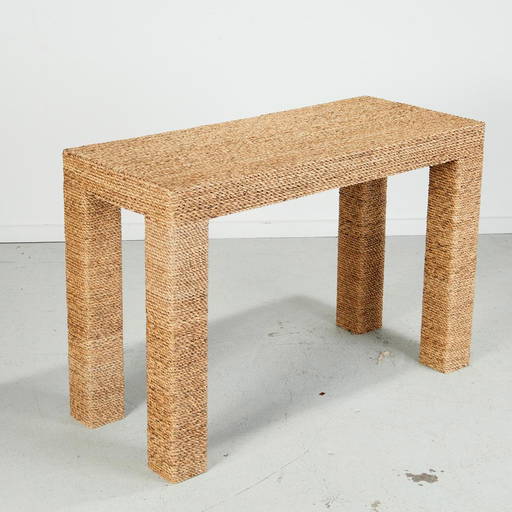 Contemporary designer jute console table Feb 04, 2022 Millea Bros