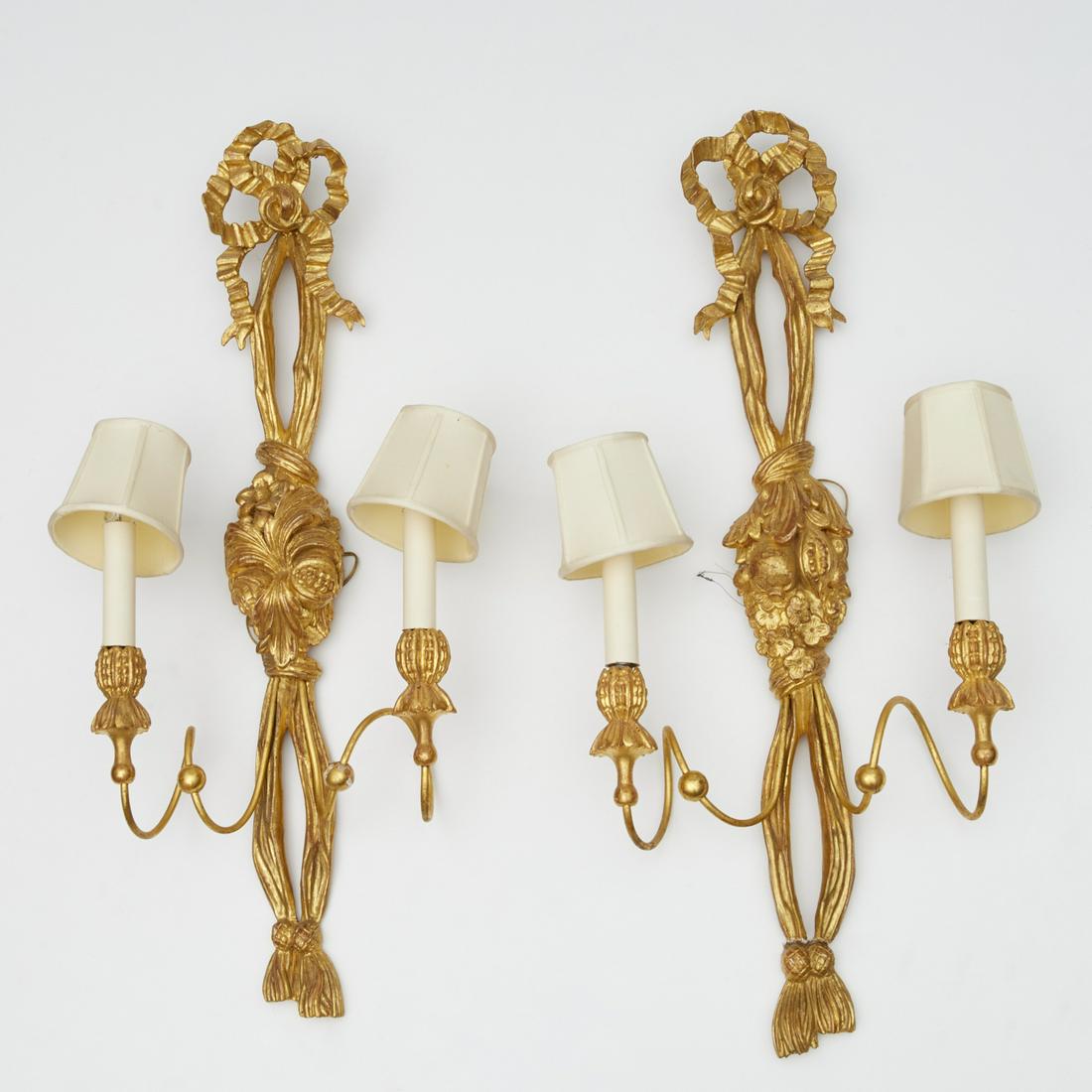 Pair large Louis XVI style giltwood sconces (1 of 6)