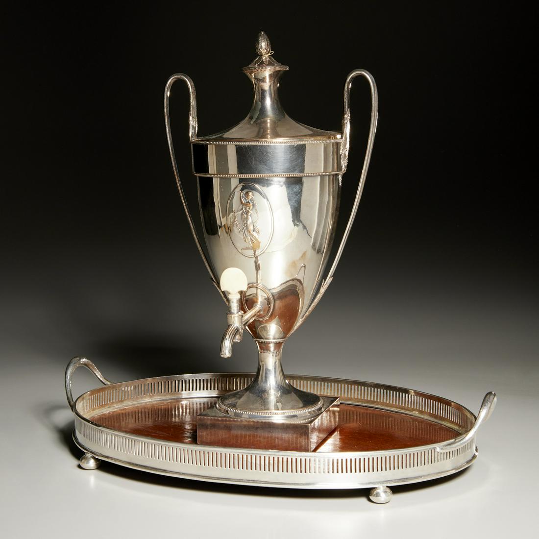 English silver plate hot water urn & serving tray (1 of 7)