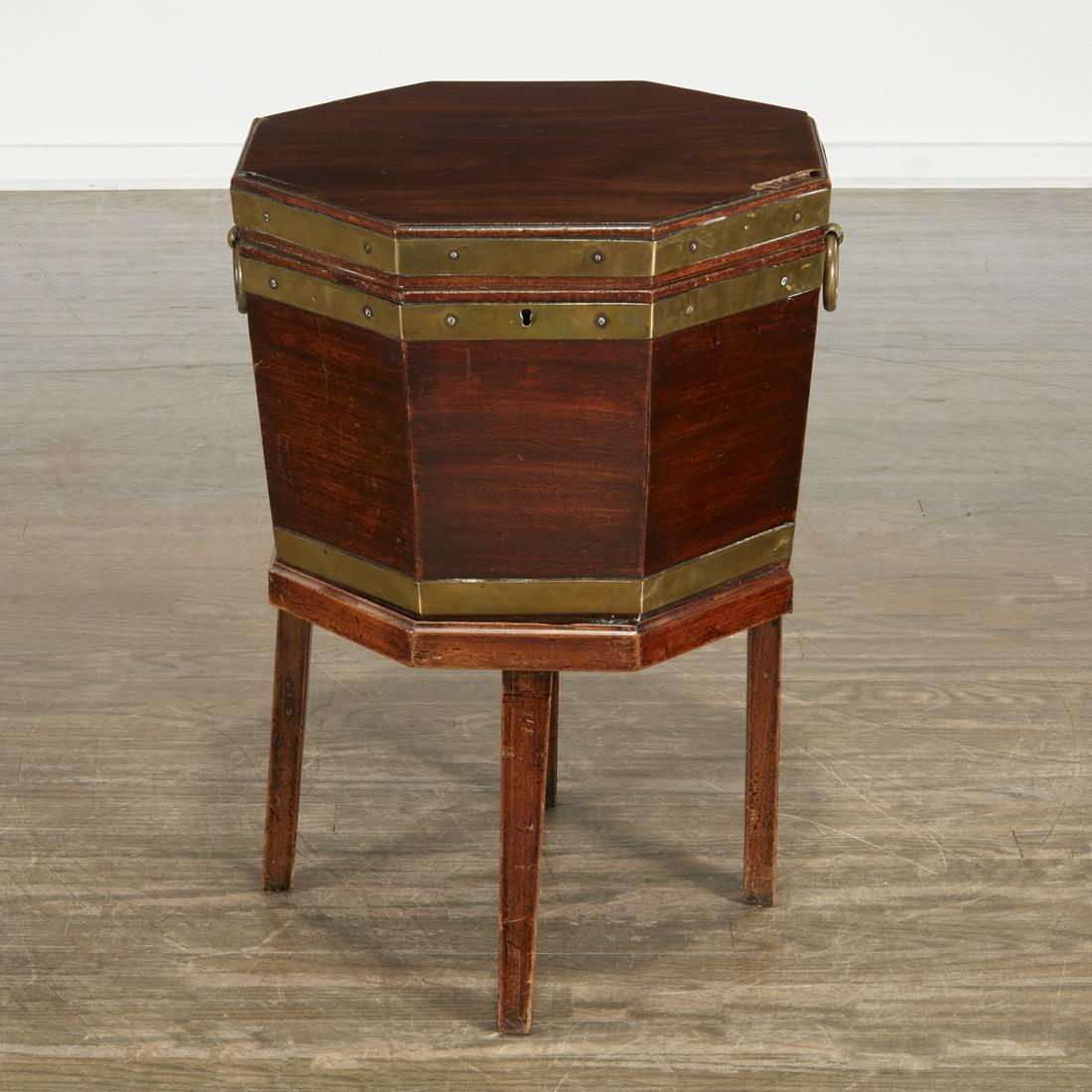 George III brass & mahogany cellarette on stand (1 of 6)