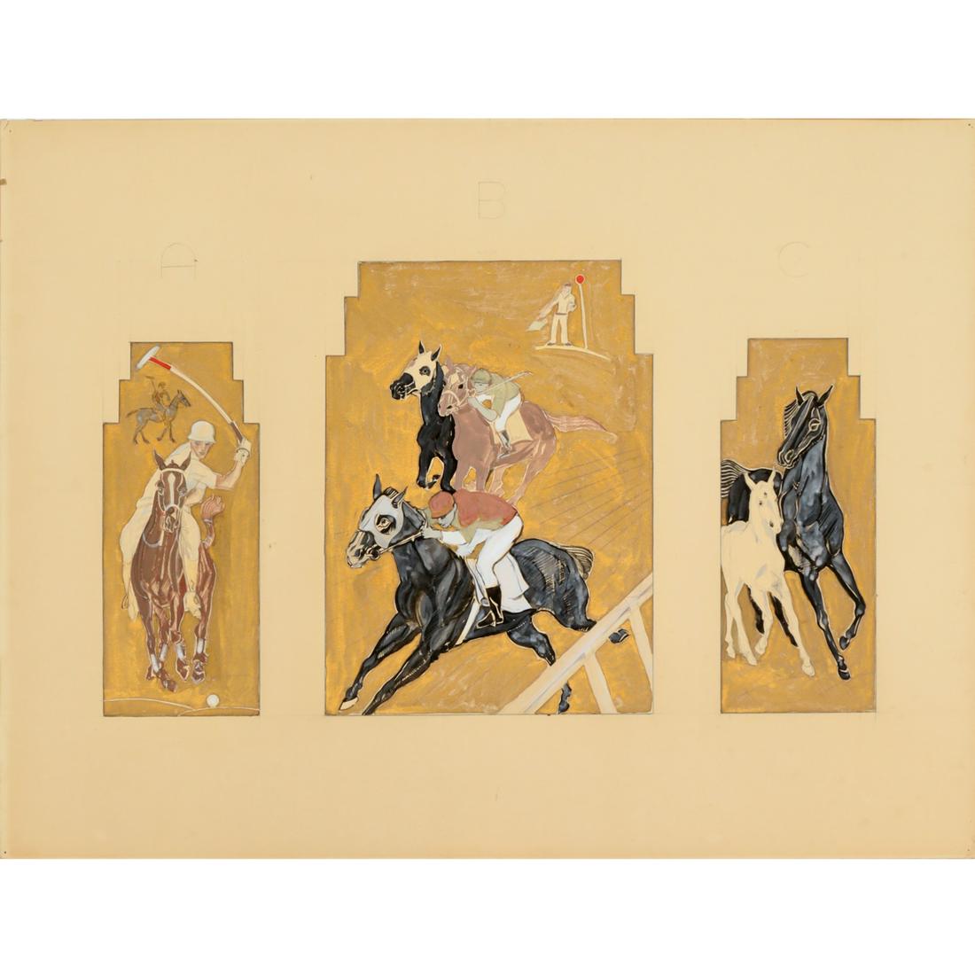 Edward Penfield (manner of), polo triptych study (1 of 6)