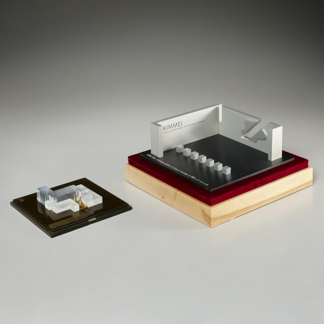 (2) Israeli architectural models, incl. Reisinger: (2) Israeli architectural models, incl. Reisinger, Includes: Dan Reisinger (Israeli, 1934-2019), "Jubilee Plaza", Weizmann Institute of Science, 1999, cut metal with brushed finish on black metal base