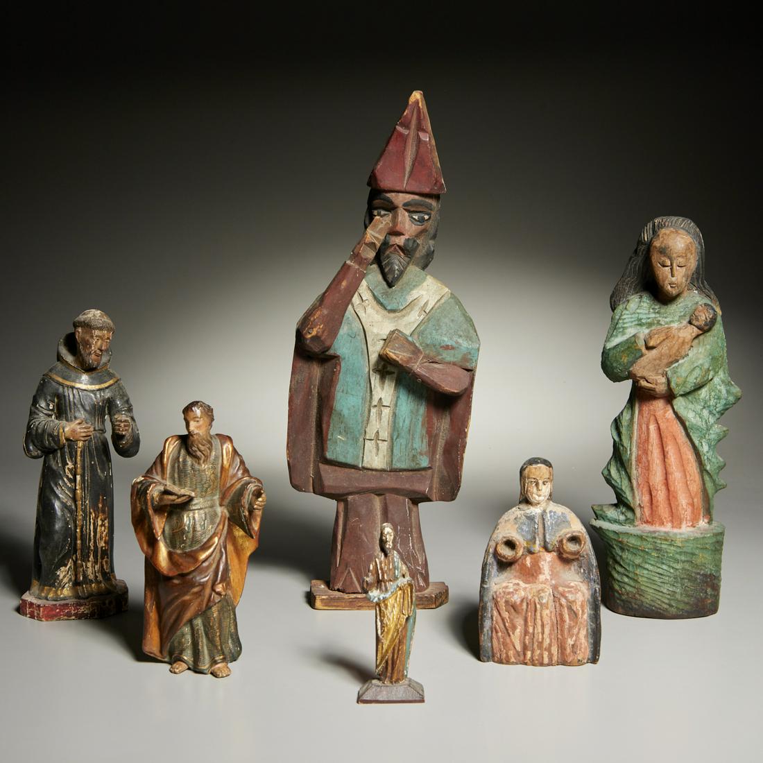 Group (6) Spanish Colonial Santo or Bulto figures (1 of 8)