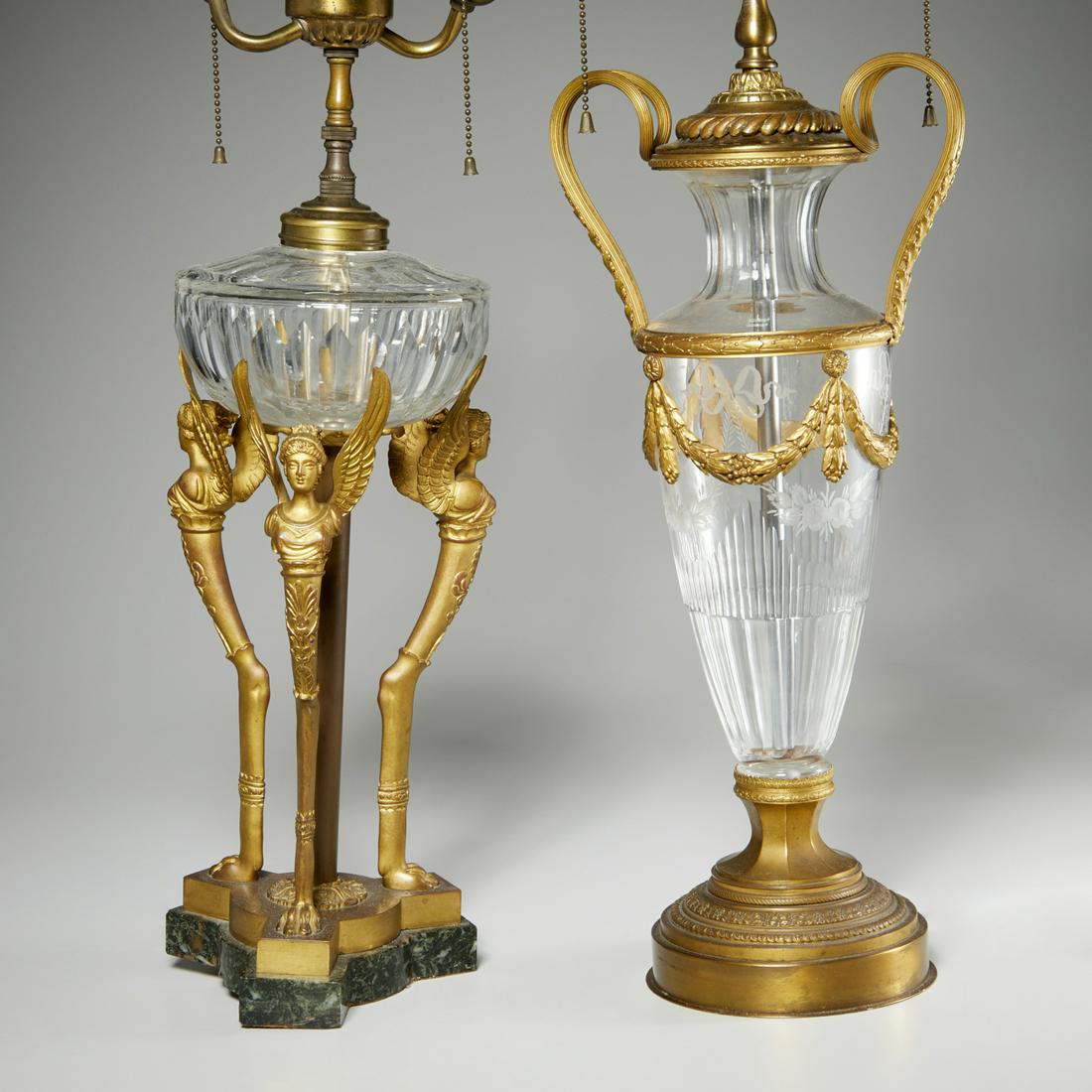(2) antique French gilt bronze mounted lamps (1 of 6)