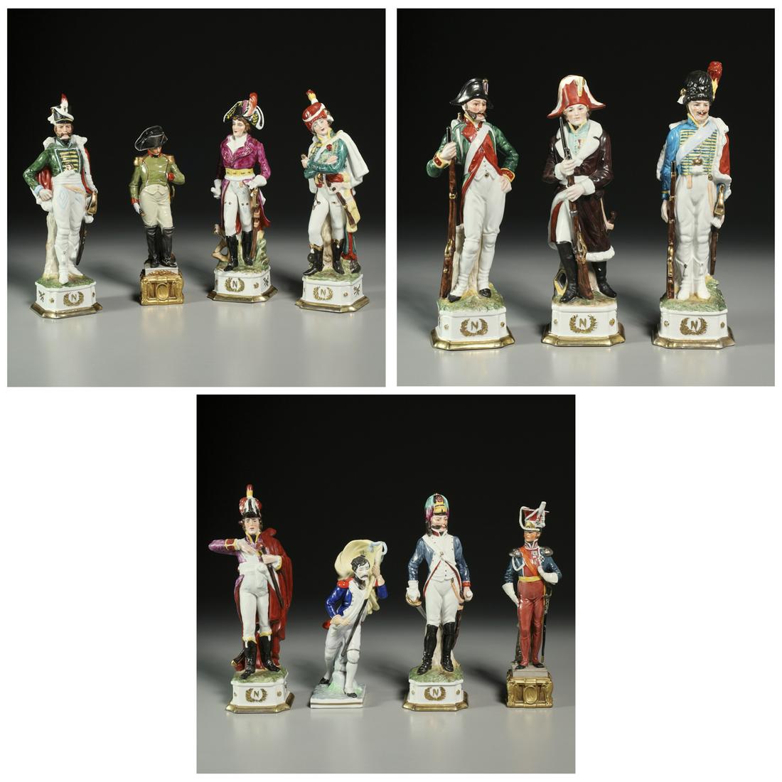 (11) Capodimonte porcelain Napoleonic figures: (11) Capodimonte porcelain Napoleonic figures, 20th c, Italy, polychrome painted white porcelain, including a figure of Napoleon and an officer modeled by Bruno Merli, both approx. 10"h, together with